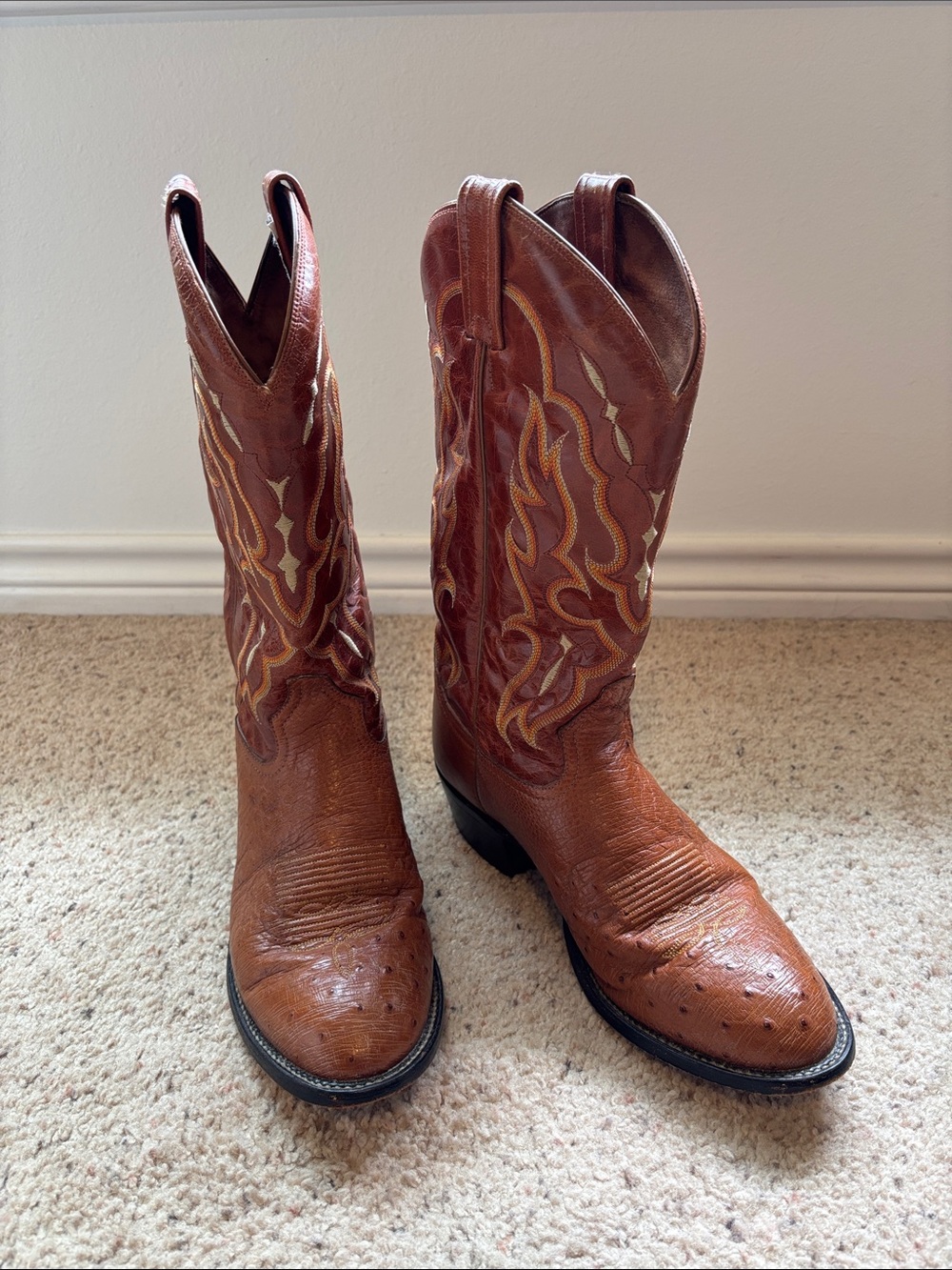 Tony Lama Tan & Brown Embroidered Western Cowboy Boots
